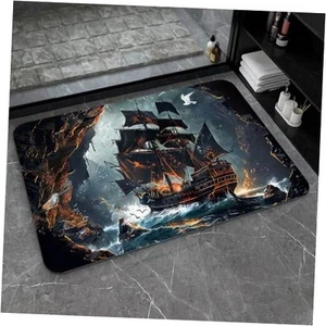 Bath Mat-Bathroom Rug,Absorbent Non Slip 16×24Inch (40*60cm) Dark Pirate Ship- - Picture 1 of 7
