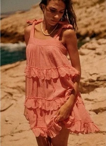 Sezane Dress Oriane Size 38 AU 10-12 /US 6-8 Tiered Pink Short Babydoll Mini - Picture 1 of 19