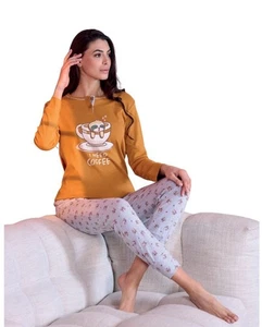 Pigiama donna in jersey di cotone caldo Oro Nero OD465 - Picture 1 of 2