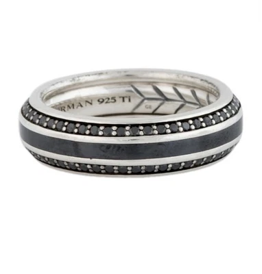 ANILLO BANDA BISELADA DAVID YURMAN DIAMANTE NEGRO TITANIO Y PLATA ESTERLINA Foto 1 de 4