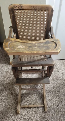 Vintage Convertible Child’s High Chair Rocking Chair Tray Cane Seat Working RARE - Image 1 of 4