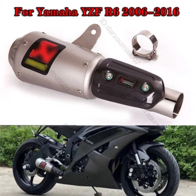 Slip On For Yamaha YZF R6 2006-2016 Exhaust Modiifed Link Tube Muffler Tips Pipe - Image 1 of 4