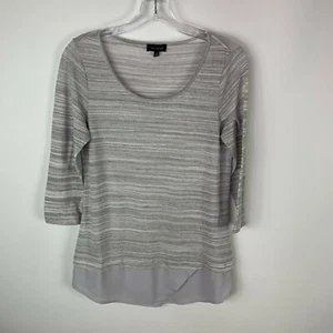 Blusa Top suéter fino manga 3/4 gris talla pequeña The Limited para mujer - Imagen 1 de 5