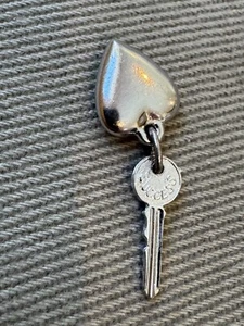 Vintage Sterling Silver Key and Heart LOVE & SUCCESS 1.25” Pendant - Picture 1 of 8