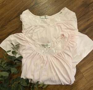 SET OF 2 🌸 Miss Elaine Large Nightgowns Pink Flutter Sleeves Embroidered Long - Picture 1 of 6