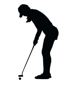 WOMAN GOLFER PUTTING VINYL DECAL GIRL WOMAN FEMALE SPORTS CHOOSE SIZE/COLOR - Picture 1 of 2