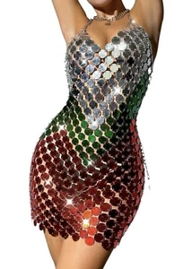 Women’s Sequin Disc Mini Dress Club Party Cocktail. - Picture 1 of 4