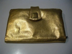 VINTAGE NACHLASSFUND BAUMWOLLE NEW YORK-PARIS GOLD LEDER ABEND CLUTCH TASCHE - Bild 1 von 9