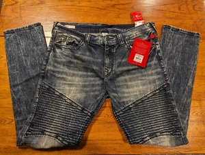 NWT Men’s True Religion ROCCO Moto No Flap Relaxed Skinny Jeans Big T 38" 102950 - Picture 1 of 4