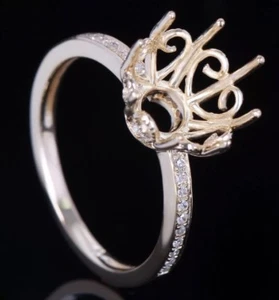 Anillo de compromiso redondo de diamantes semi montados pavé de oro amarillo de 10 k - Imagen 1 de 8