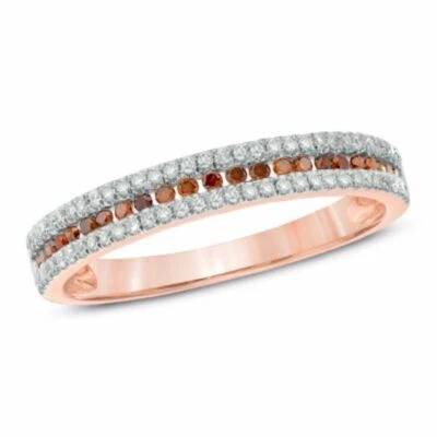 1/4ct Enhanced Cognac and White Diamond Edge Band in 10K Rose Gold - Image 1 of 2