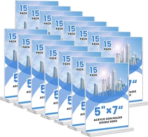 5X7 Acrylic Sign Holder, 15 Pack Clear Double Sided Table Menu Display - Picture 1 of 12