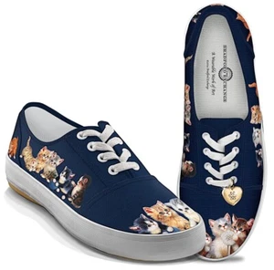 The Bradford Exchange Jürgen Scholz Kitty-Kat Cute Women's Canvas Art Shoes READ - Picture 1 of 10