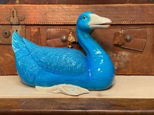 LARGE Antique 19th Chinese Porcelain Turquoise Glazed Duck - Picture 1 of 14