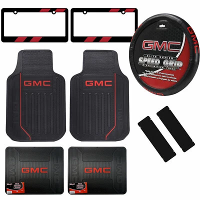 9pc GMC SUV Truck All Weather Floor Mats Steering Wheel Cover Seat Belt Pads Foto 1 de 4
