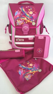McNeill Ergo Light Pure Ranzen Set 4-teilig Libelle Mädchen Rucksack Rosa Pink