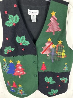 Westbound Women's Appliquéd Christmas Vest Embroidery Size M Polyester Acetate - Image 1 of 3