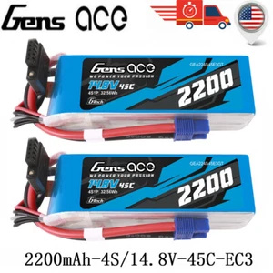 2X Gens Ace G-Tech 45C 14.8V 2200mAh 4S Lipo Battery EC3 For FPV 70mm edf F16 US - Picture 1 of 6
