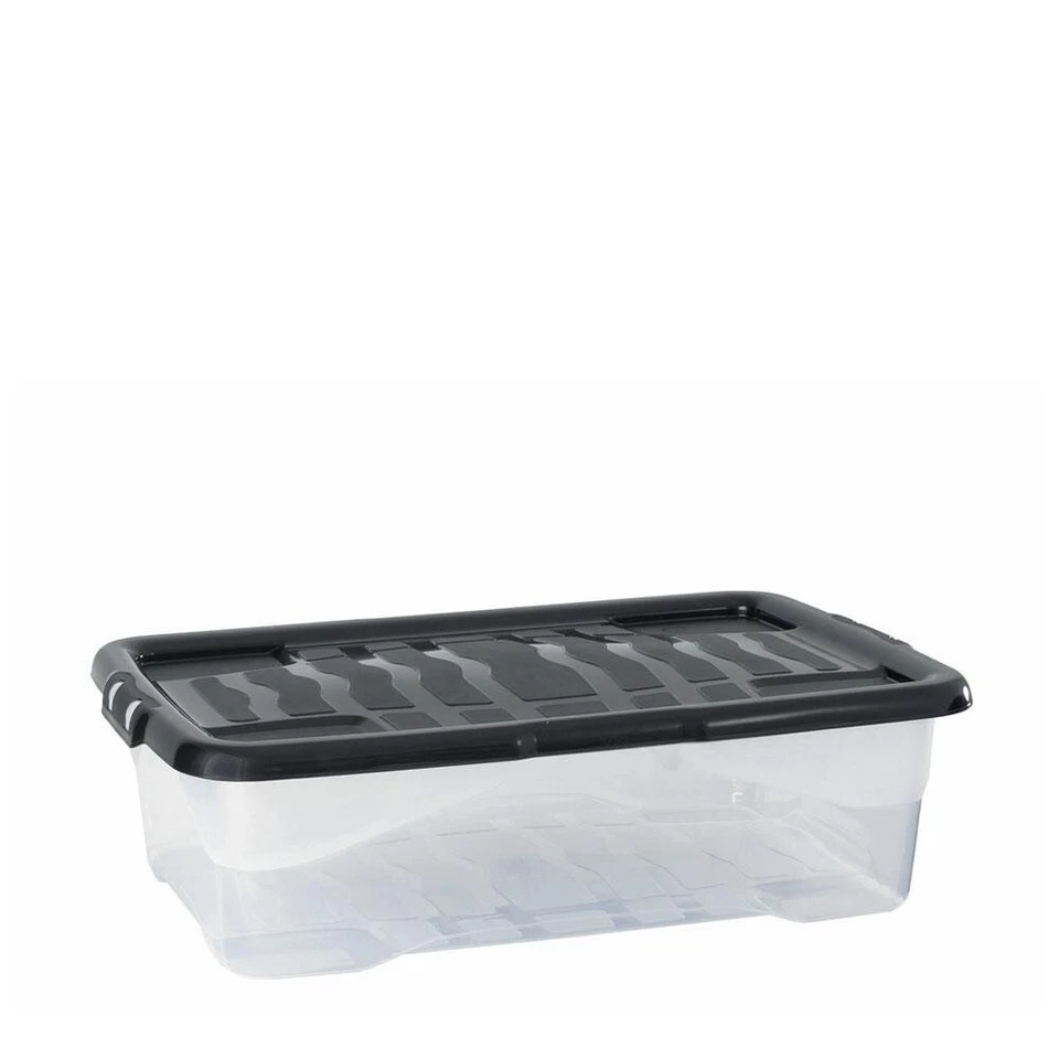Strata Curve Storage Box with Black Lid, 30 Litre, 60x40x17cm - Transp. - Image 1 of 1