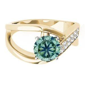2,30 Karat Runden Form 100% Natürlich Blau & Weiß Diamant Ring Im 585er Gelbgold - Bild 1 von 4