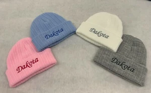 Personalised Unisex Baby Boy Girl Hat Knitted New Baby Shower Gift Name Year 0-6 - Picture 1 of 11