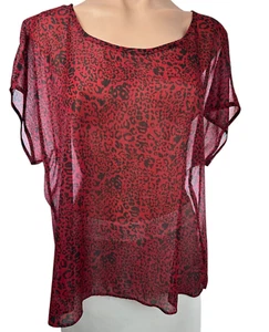 Style & Co Pullover Blouse Size M Red w Black & Silver Design Cap Sleeve - Picture 1 of 5