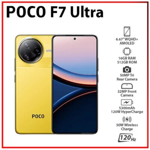 Xiaomi POCO F7 Ultra 5G 16GB+512GB YELLOW Dual SIM Unlocked Android Cell Phone - Picture 1 of 6