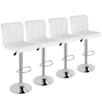 Set of 4 Bar Stools Adjustable Counter Height Swivel Chairs Square PU Leather - Image 1 of 4