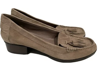 Mocasines Ralph Lauren Tacón Bloque Borla Gamuza Cuero 10 B Beige Tostado Taupe Foto 1 de 4