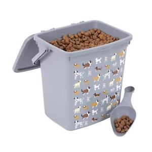 Reusable Plastic Dog Puppy Treat Food Bin Grey 6 Litres Storage Container