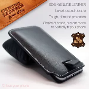 Elegant Leather Slide in Bag Pouch Phone Case Cover Sleeve with Pull Tab✔Black - Picture 1 of 7