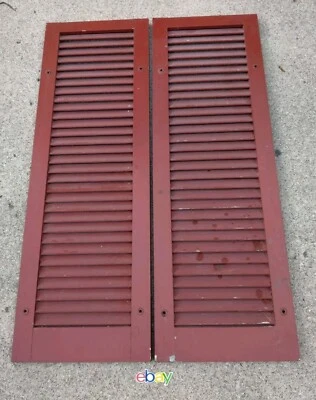 Par de persianas con persianas rojas ladrillo vintage 16 3/4"X49 3/8" pintables de pino macizo Foto 1 de 4