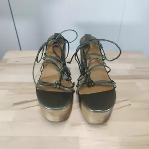 And Other Stories Womens Sandals Green Brown Size UK 7 EU 41 Platform Strappy - Picture 1 of 8