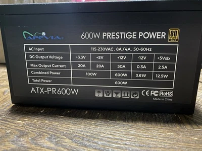 Unidad de fuente de alimentación Apevia Prestige Series ATX-PR600W Foto 1 de 3
