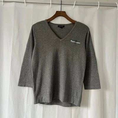 Men’s Grey V Neck Jumper Size Small 3/4 Sleeve Embroidered Logo - Image 1 of 4