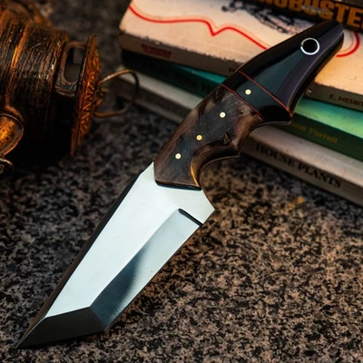 Gift-Ready 8.8" Damascus / Steel Knife Full Tang Hunt it Hunt + Leather Sheath - Image 1 of 4