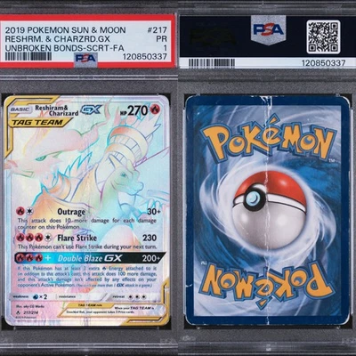 🔥 PSA 1 PR RESHIRAM & CHARIZRD GX SECRET RARE FA | UNBROKEN BONDS 217/214 🔥 - Image 1 of 4