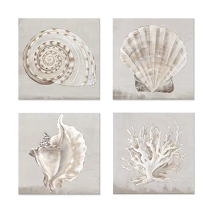 White Sea Shells Pictures Coastal Beach Canvas Wall Art Picture Vintage Seash... - Picture 1 of 8