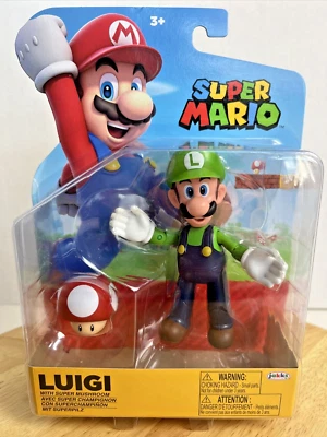 Nintendo Super Mario Luigi w Super Mushroom Jakks Pacific Action Figure - Image 1 of 4