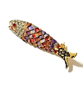 Broche PECES Vintage Esmaltado Estrás Multicolor en Tono Dorado 1 3/4" - Imagen 1 de 11