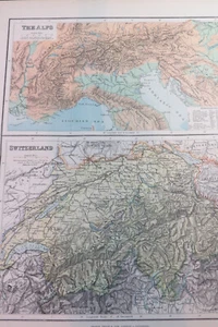 VINTAGE MAP OF THE ALPS & SWITZERLAND - 34.5 x 27 cm - Picture 1 of 6