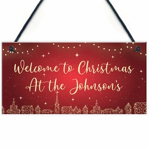 PERSONALISED Christmas Welcome Home Sign Plaque Christmas Decorations Gifts - Picture 1 of 9