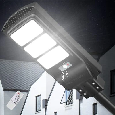 LED Straßenlampe mit Bewegungsmelder Solar Straßenlaterne Fluter Strahler Außen - Bild 1 von 4
