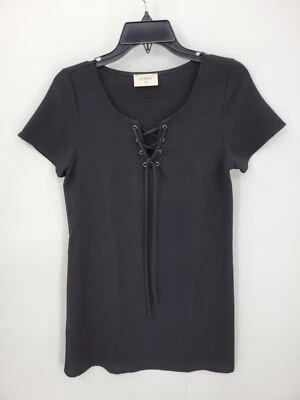 Vestido Everly Para Mujer XS Negro Manga Corta Con Cordones Boho Funda Informal Verano Foto 1 de 4