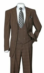 Men's Fancy Luxurious Wool Feel SUIT 3-PC w/ VEST Plaid/ChecksDesign SideVents - Picture 1 of 14