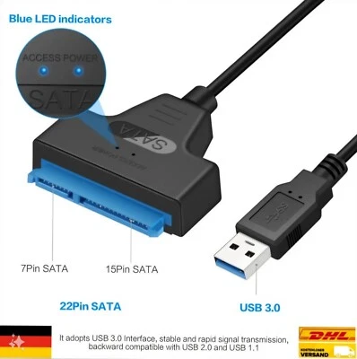 USB to Sata Adapter 3.0 to 2.5" 3.5" Sata HDD SSD Hard Drive Power Adapters - Bild 1 von 4