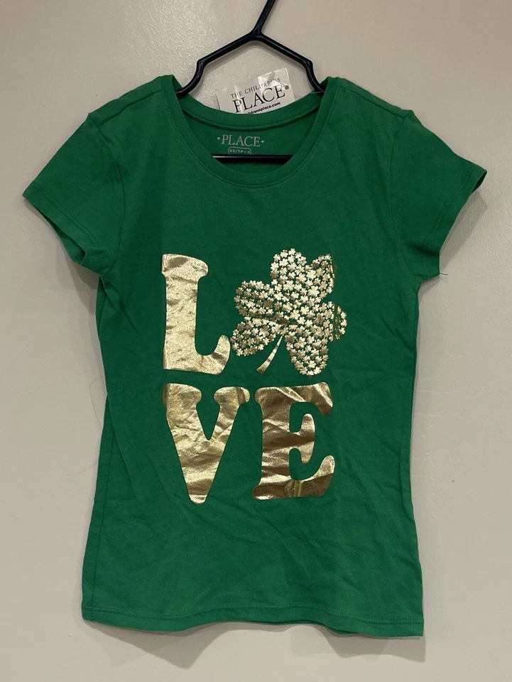 TCP Girls Gold Love Four Leaf Clover Cotton St. Patrick's Day T-Shirt Green XS - Image 1 of 3