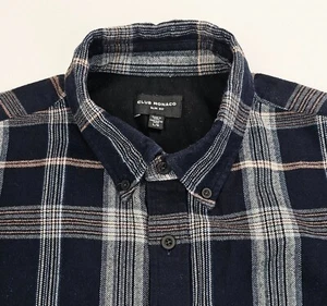Club Monaco Slim Fit Mens Large Black Check Flannel Logo Tag Button Down Shirt - Picture 1 of 10