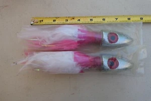 (2) 8 Inch Tuna Wahoo Big Game trolling Jigs FEATHER Lures Heads Bead eyes - Picture 1 of 4