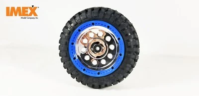 IMEX K-Rock Tires w/ Pluto Beadlock Rims (Chrome/Blue) 1 Pair of Front Tires - Image 1 of 4